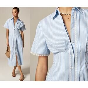 J.Crew | NWT Wren lace-trim shirt-dress in blue white stripe | Sz 8